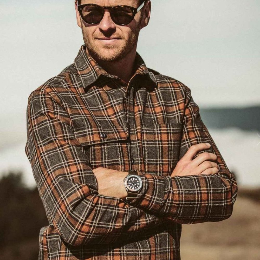 Taylor Stitch - Moto Utility Shirt in Charcoal & Rust Plaid - S